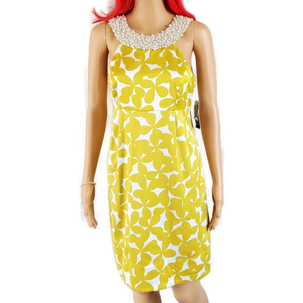 INC International Concepts Halter Dress Pearl Neckline Butterfly Print Womens 4